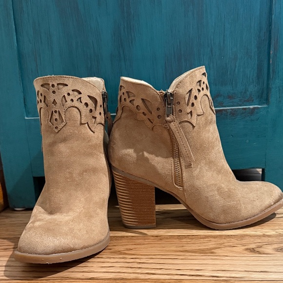 Not Rated Shoes - Not Rated Tan Faux Suede Cutout Ankle Booties